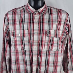 Y2K Echo Unlimited red & black casual XL pleated button-down preppy shirt